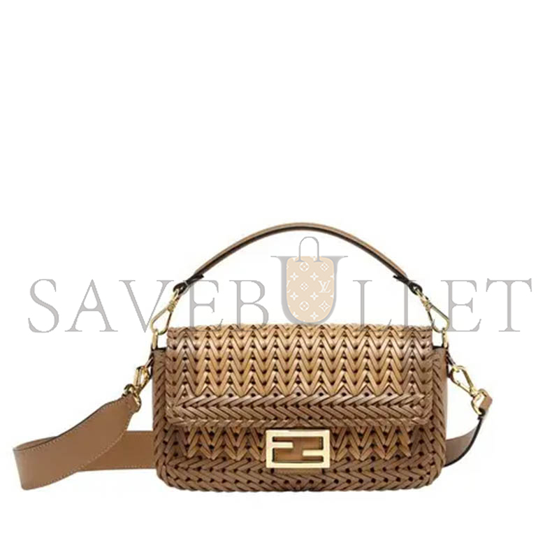 FENDI NAPPA FF WOVEN BAGUETTE BROWN (27*15*6.5cm)